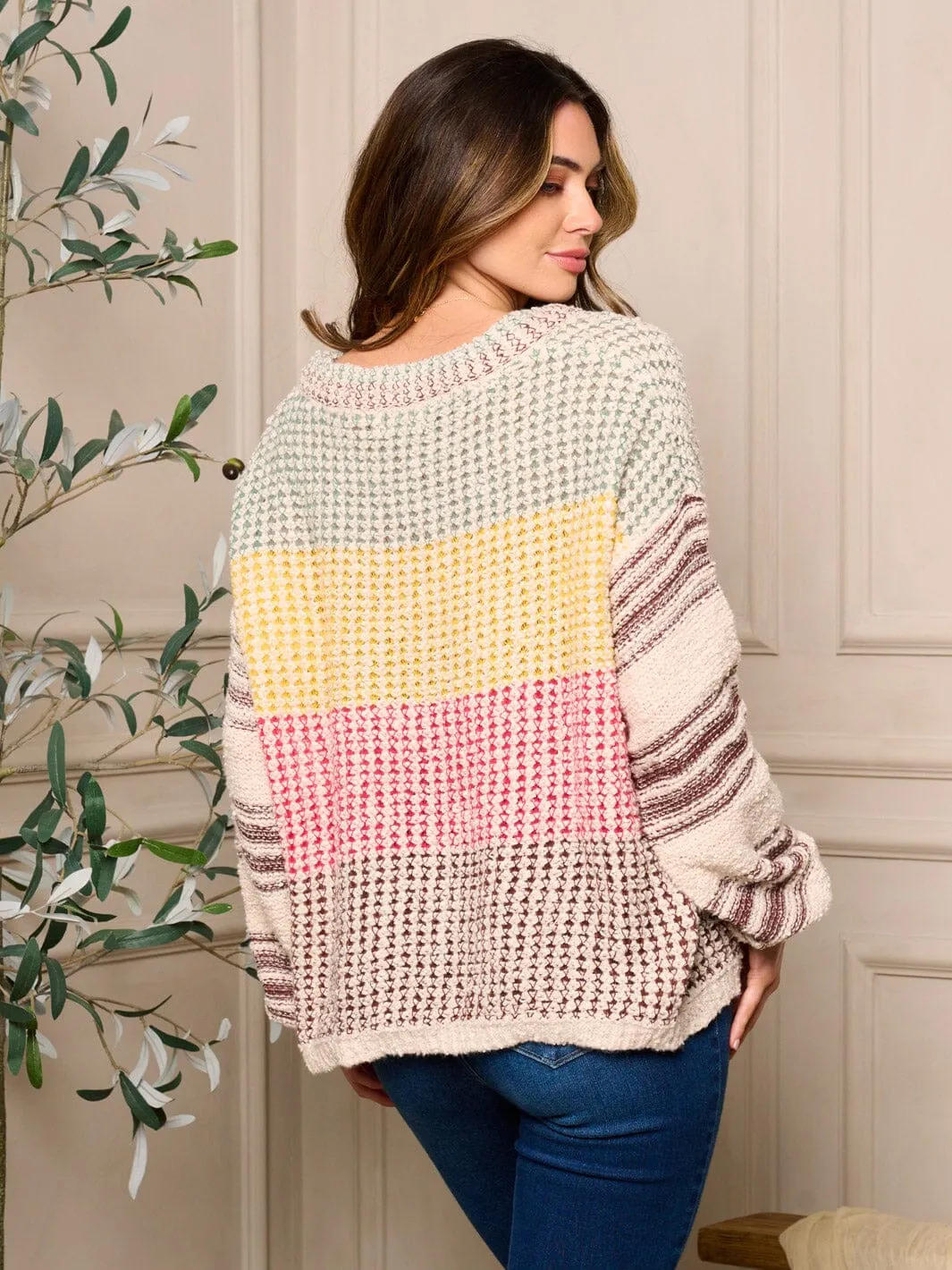 WOMENS LONG SLEEVE V-NECK PULLOVER MULTI COLORS SWEATER