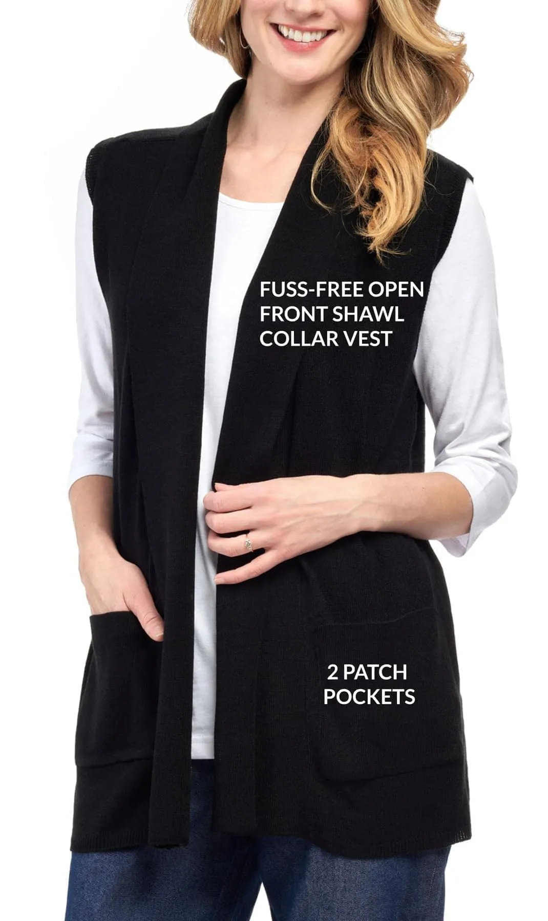 Women's Long Sleeveless Open Front Cashmere Like Vest