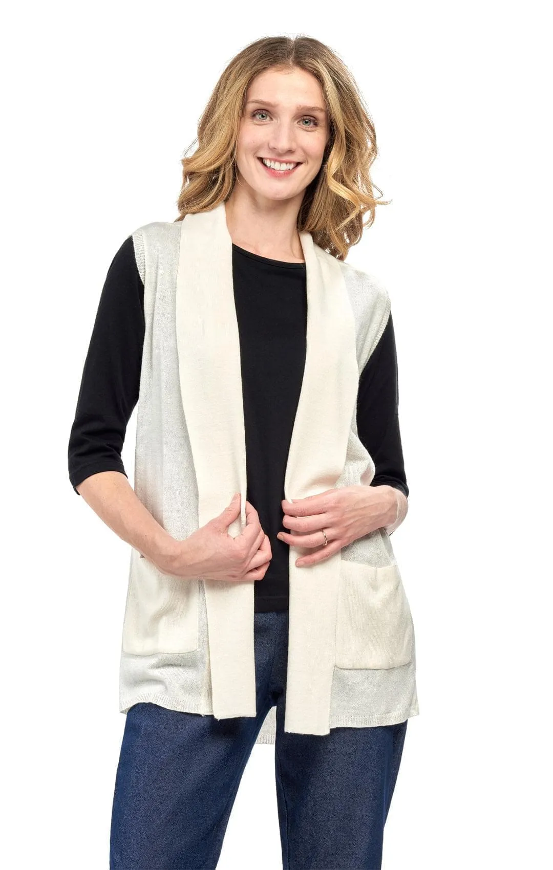Women's Long Sleeveless Open Front Cashmere Like Vest