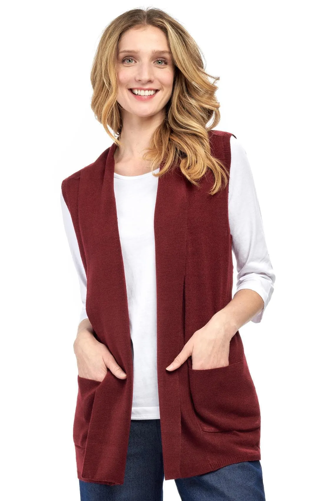 Women's Long Sleeveless Open Front Cashmere Like Vest