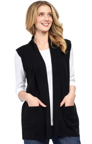 Women's Long Sleeveless Open Front Cashmere Like Vest