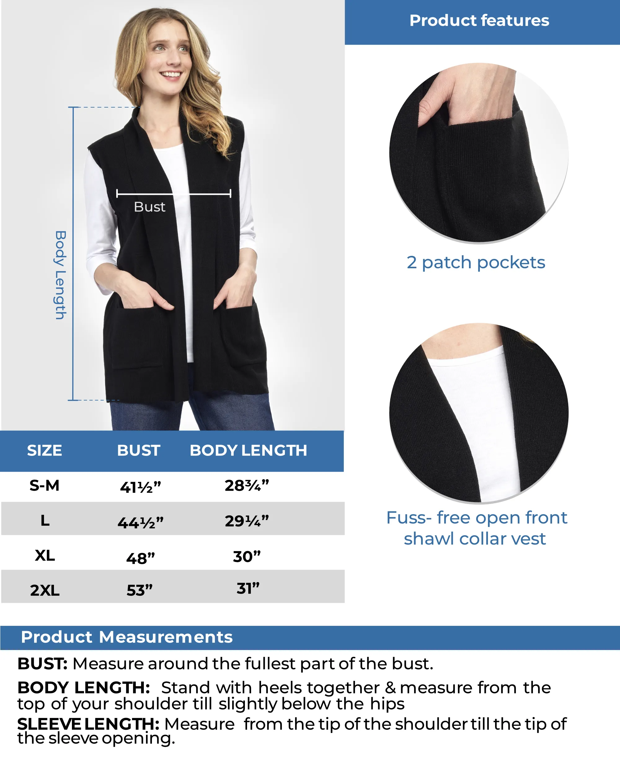 Women's Long Sleeveless Open Front Cashmere Like Vest