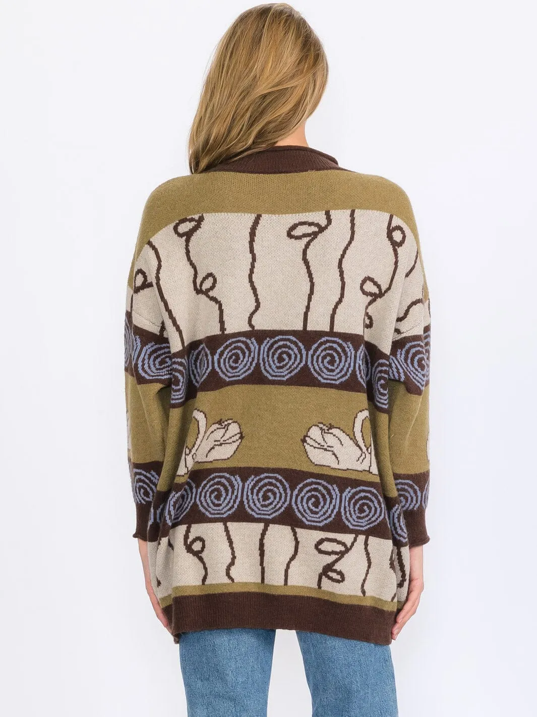 WOMEN'S LONG SLEEVES V-NECK PULLOVER COLORBLOCK MULTI PRINT SWEATER