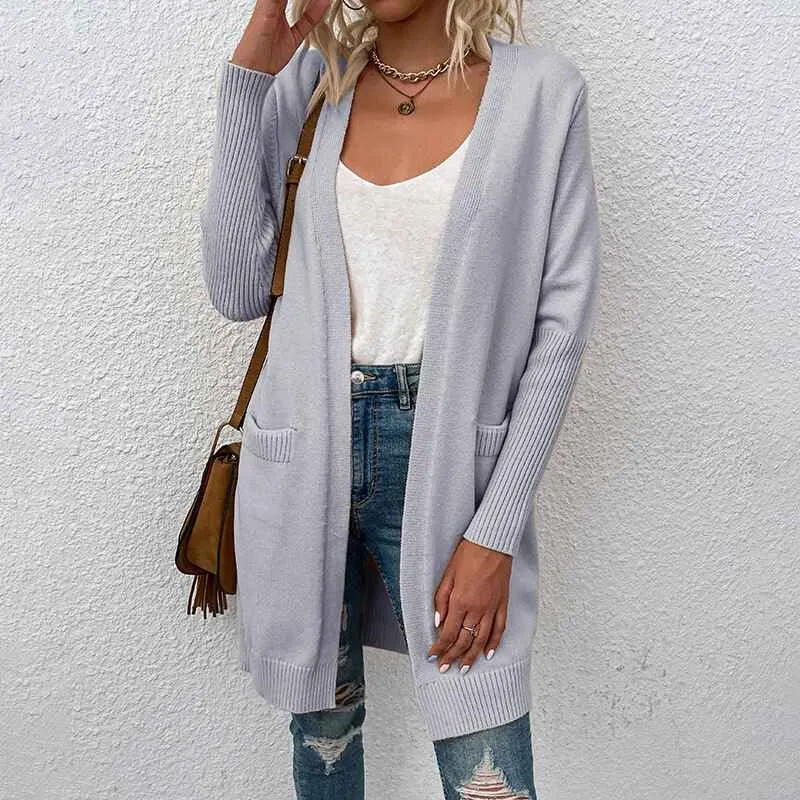 Womens Loose Open Front Cardigan Long Sleeve Casual Lightweight Soft Knit Sweaters Coat with Pockets K625