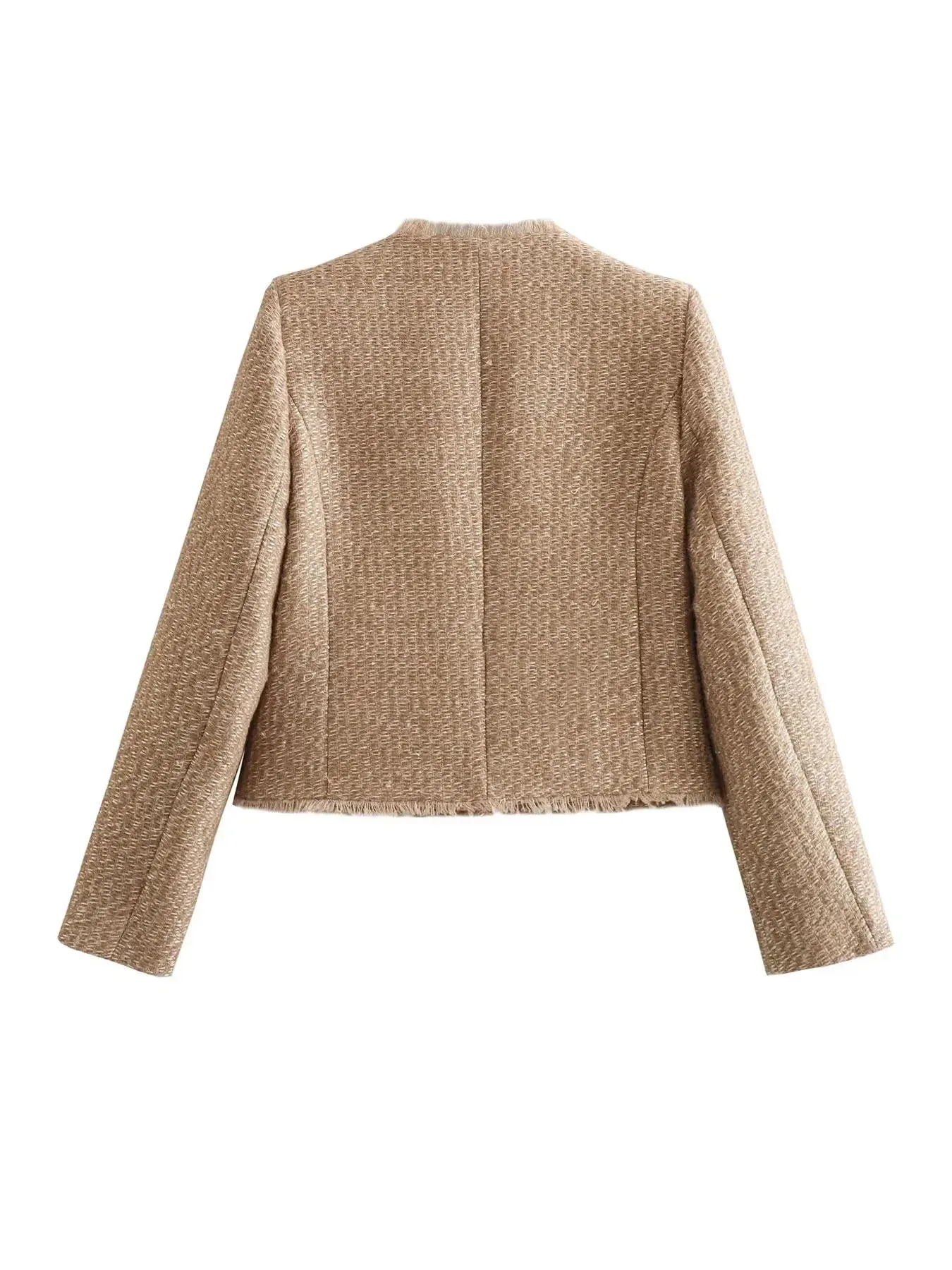 Women's Tweed Blazer - Tailored Fit - Cropped Length - Button Detailing