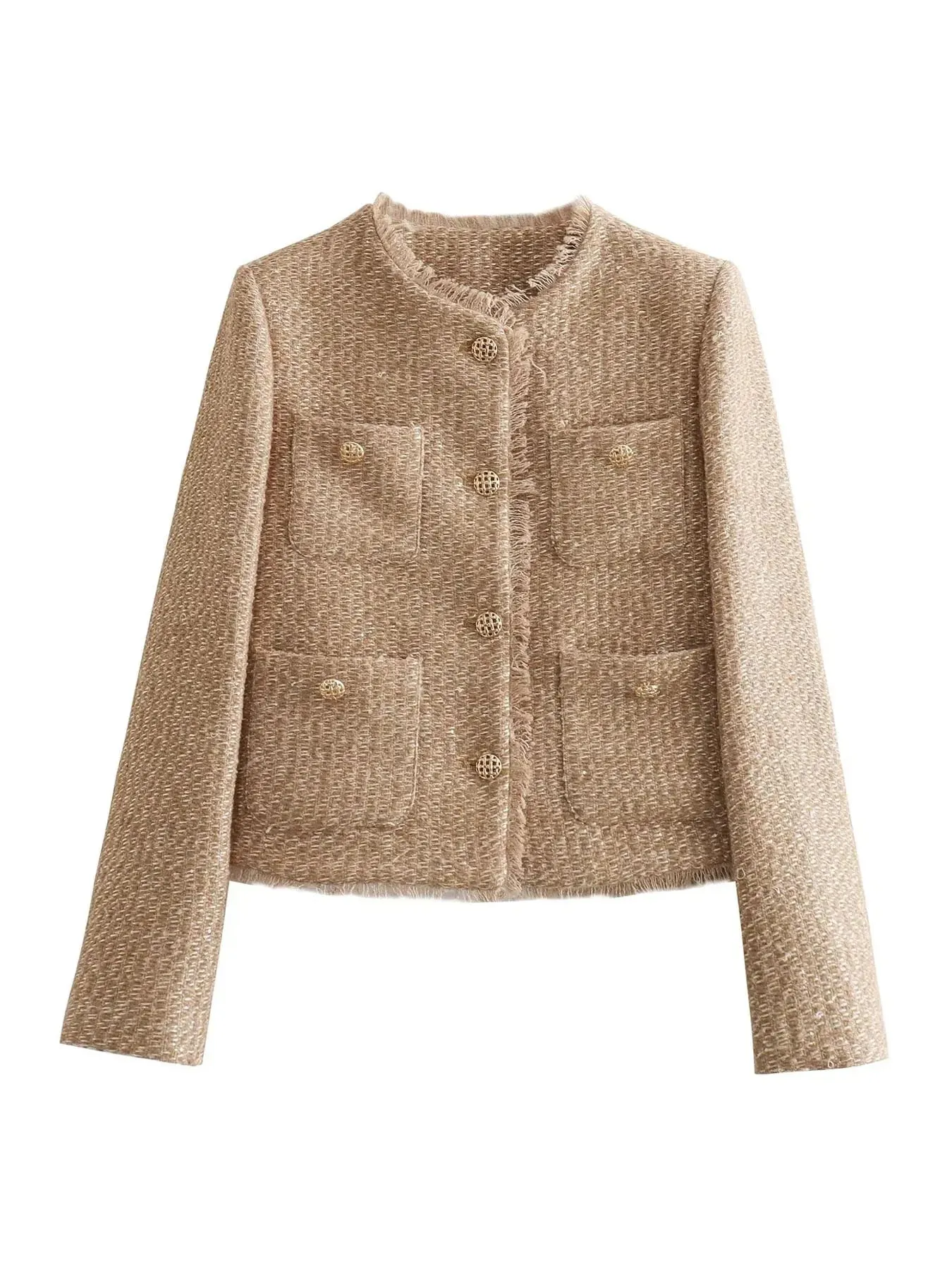 Women's Tweed Blazer - Tailored Fit - Cropped Length - Button Detailing