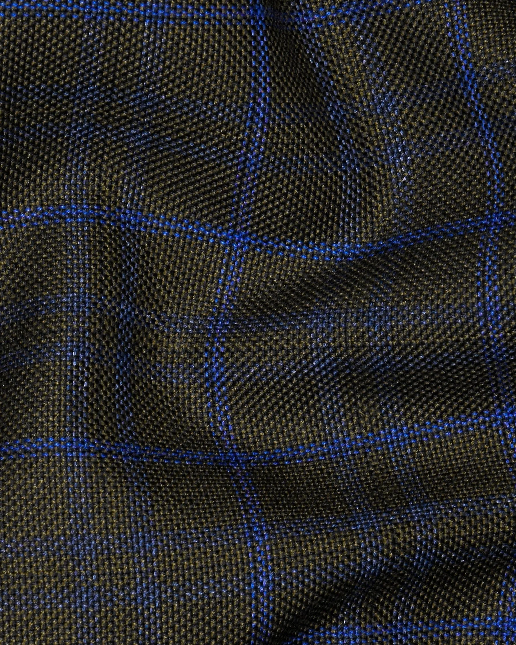 Wood Brown with Royal Blue windowpane Wool Double Breasted Tweed Blazer