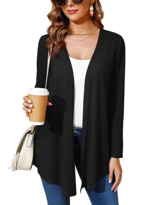 Ylhystrical Lightweight Cardigan for Women Black Medium Drape Shrugs Open Front Long Sleeve Lightweight Casual Soft Jacket Drape Cover Ups Spring Summer Shawl Kimono Wraps