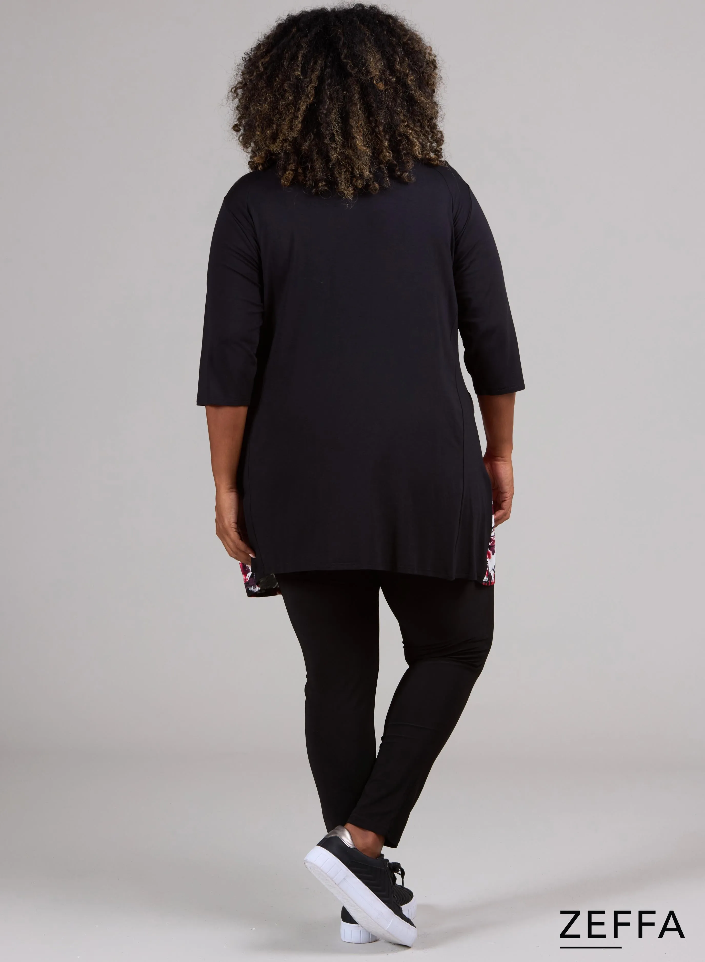 Zeffa 2tone Tunic With Pockets Red Art Flower