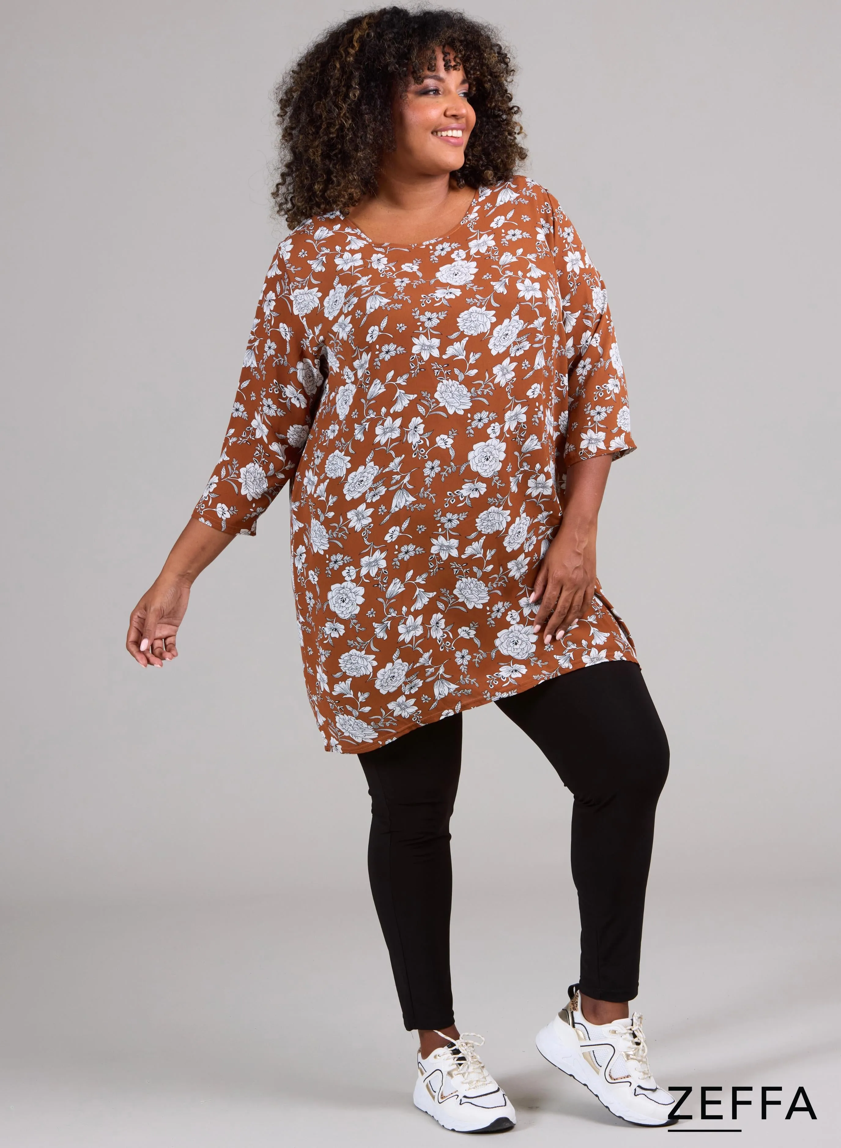 Zeffa Simple Tunic Flower Rust/Orange