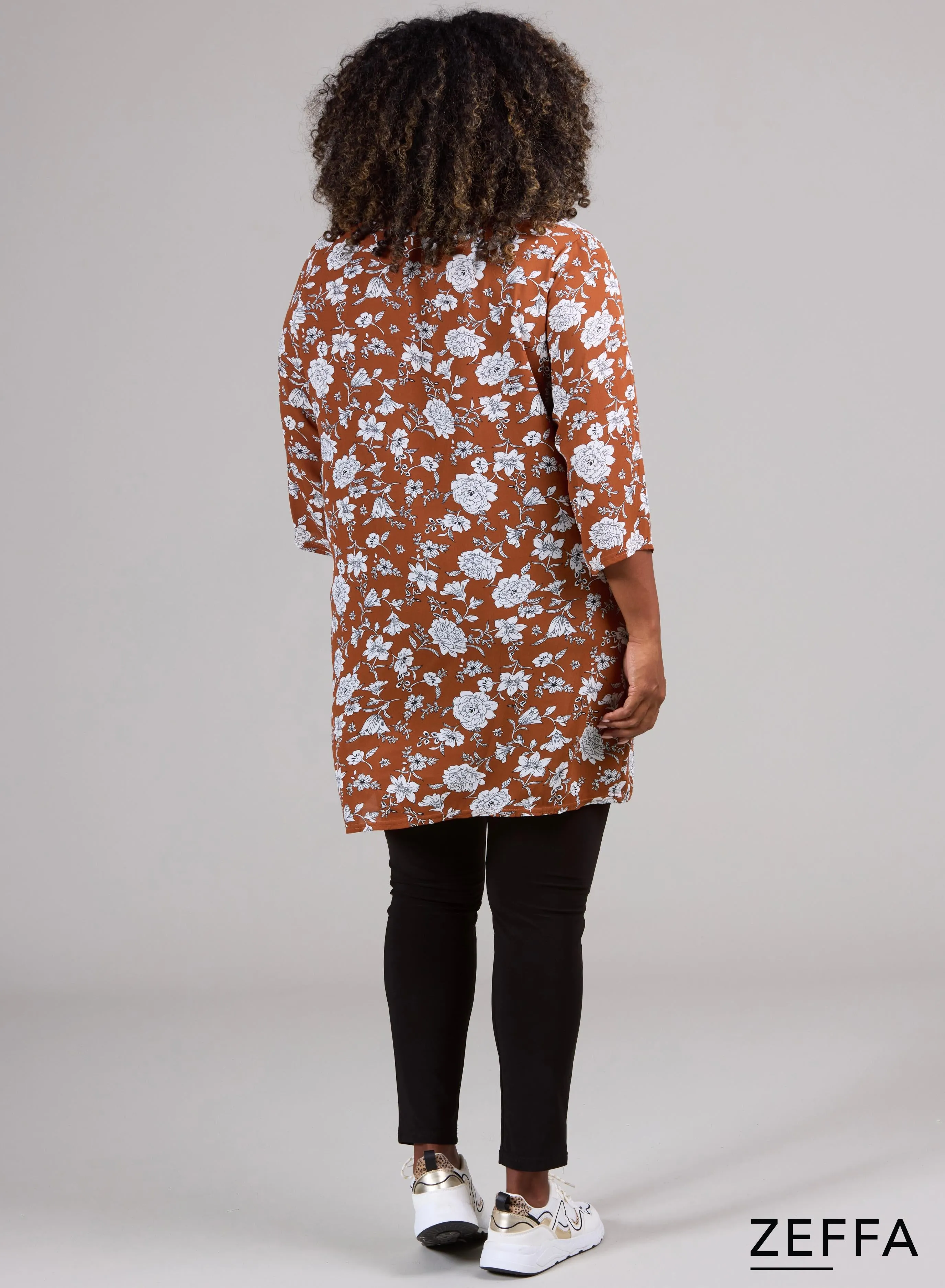 Zeffa Simple Tunic Flower Rust/Orange