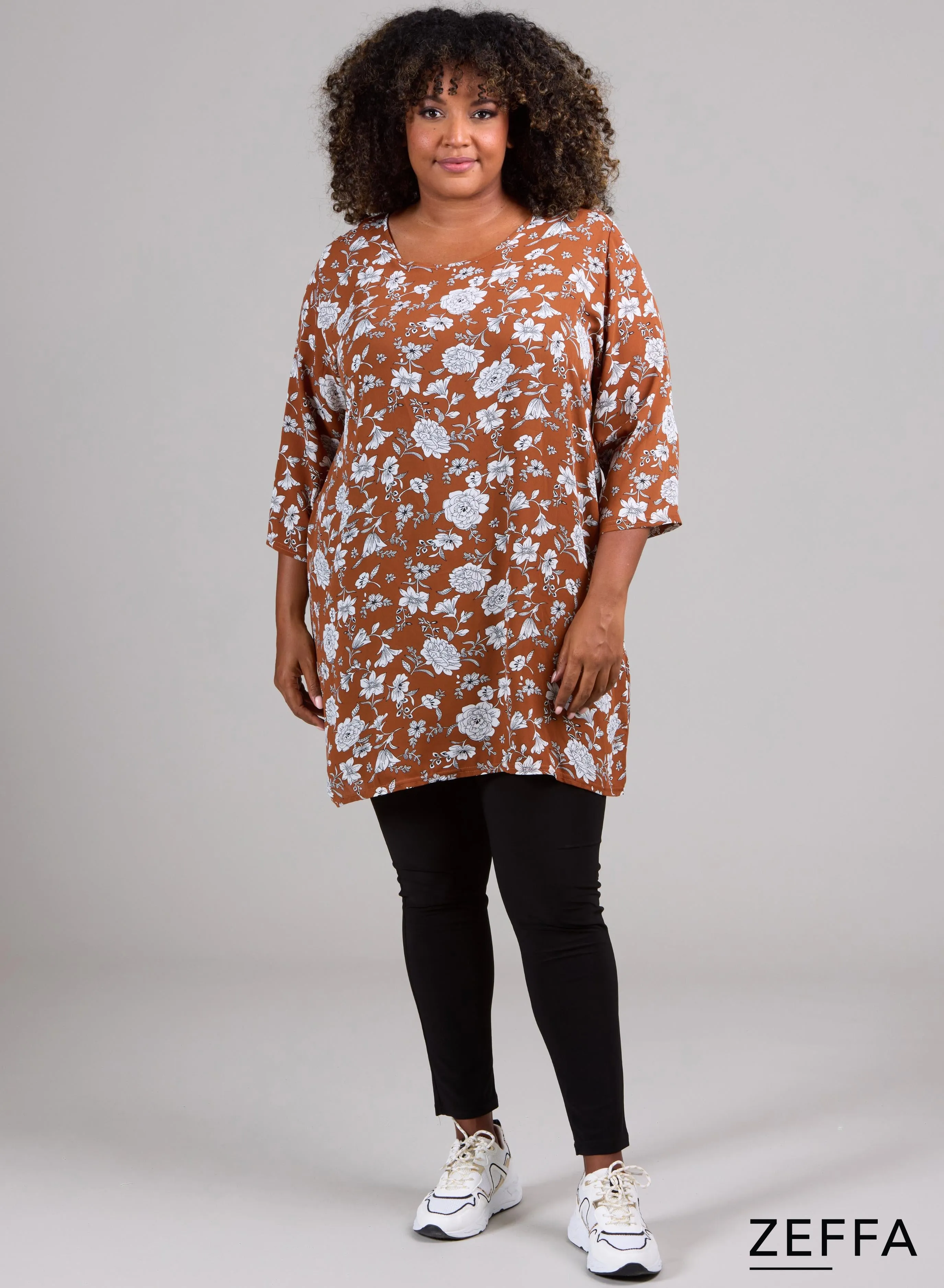 Zeffa Simple Tunic Flower Rust/Orange