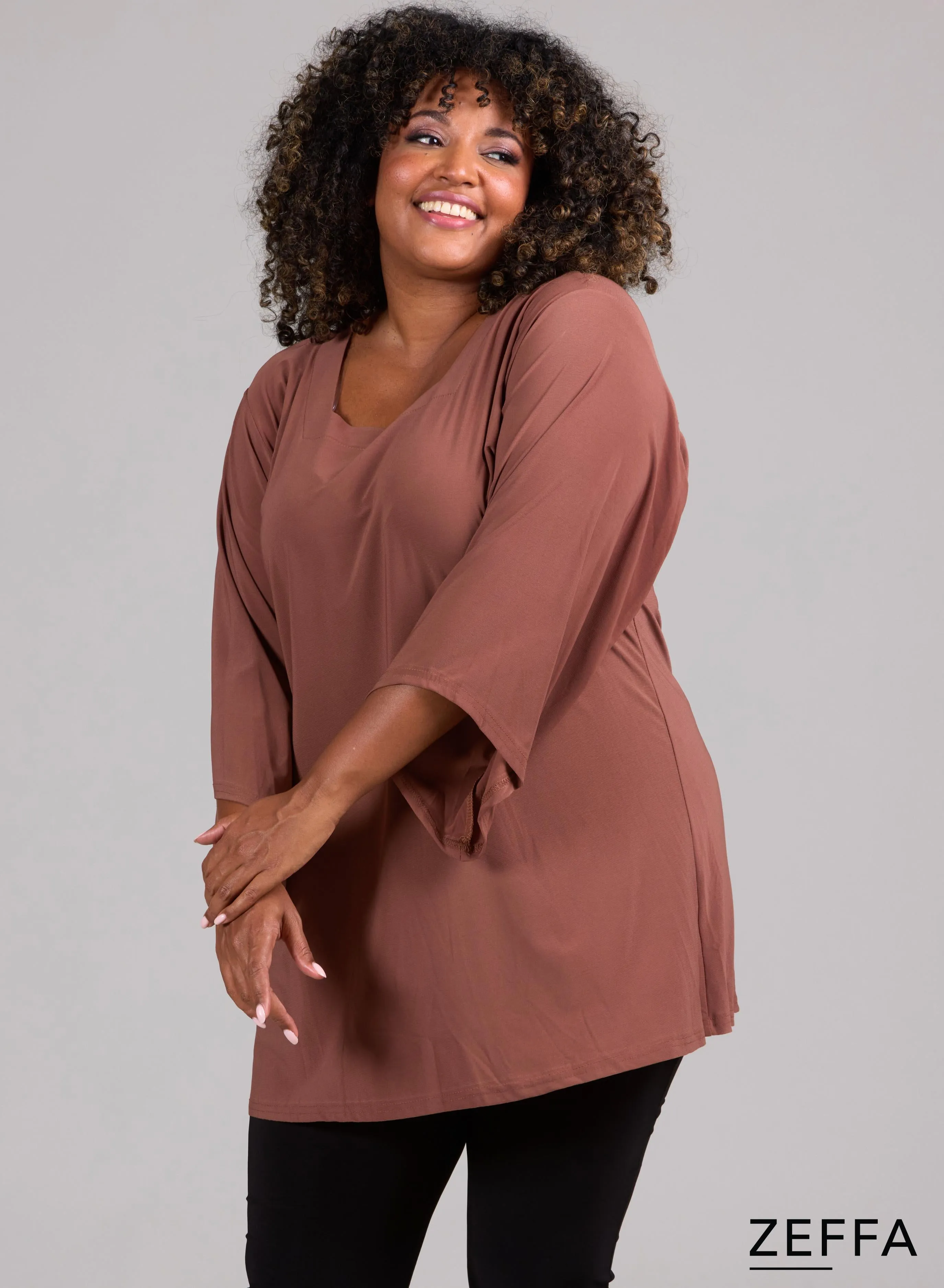 Zeffa Wide Sleeve Tunic Camel