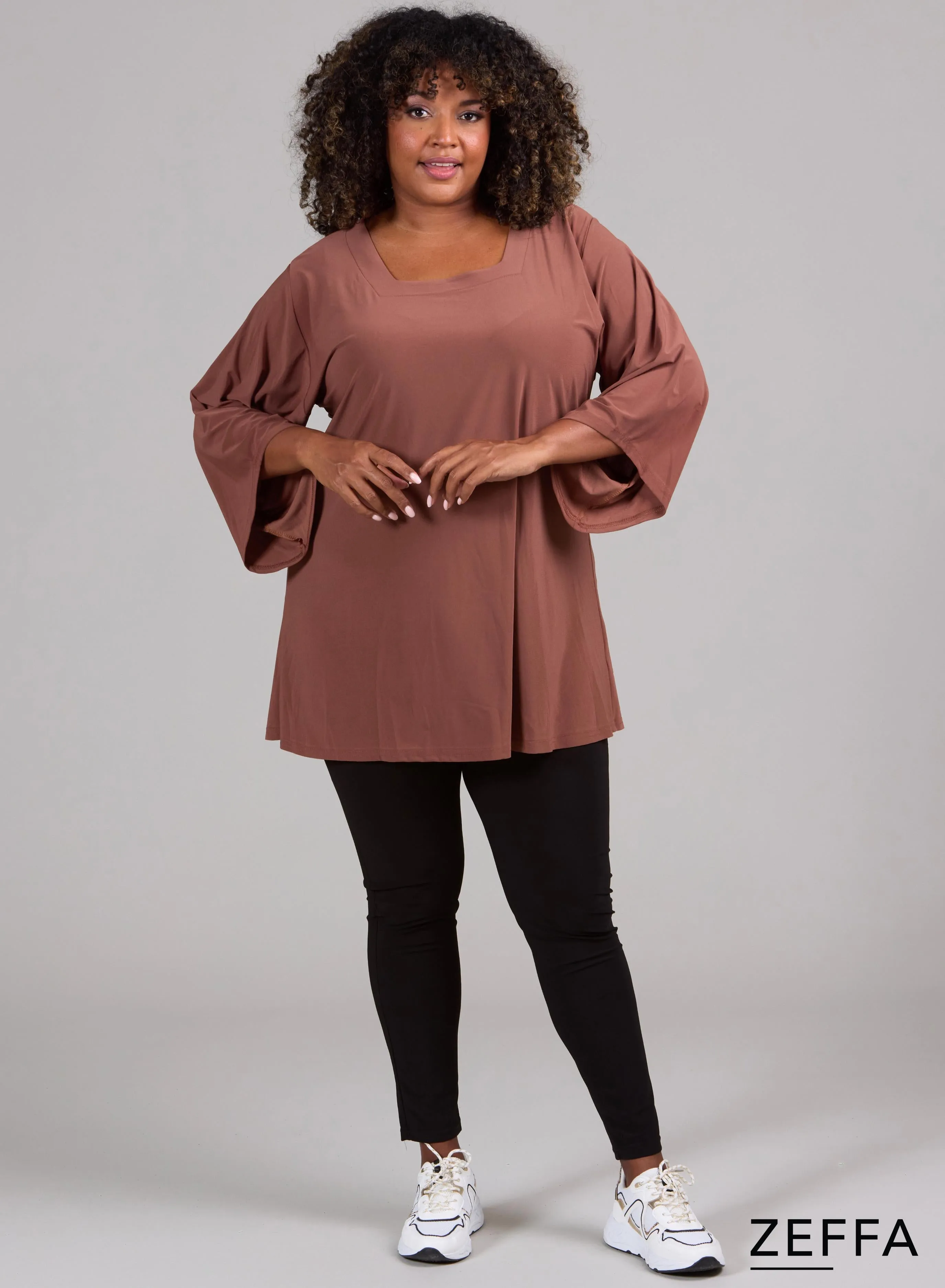 Zeffa Wide Sleeve Tunic Camel