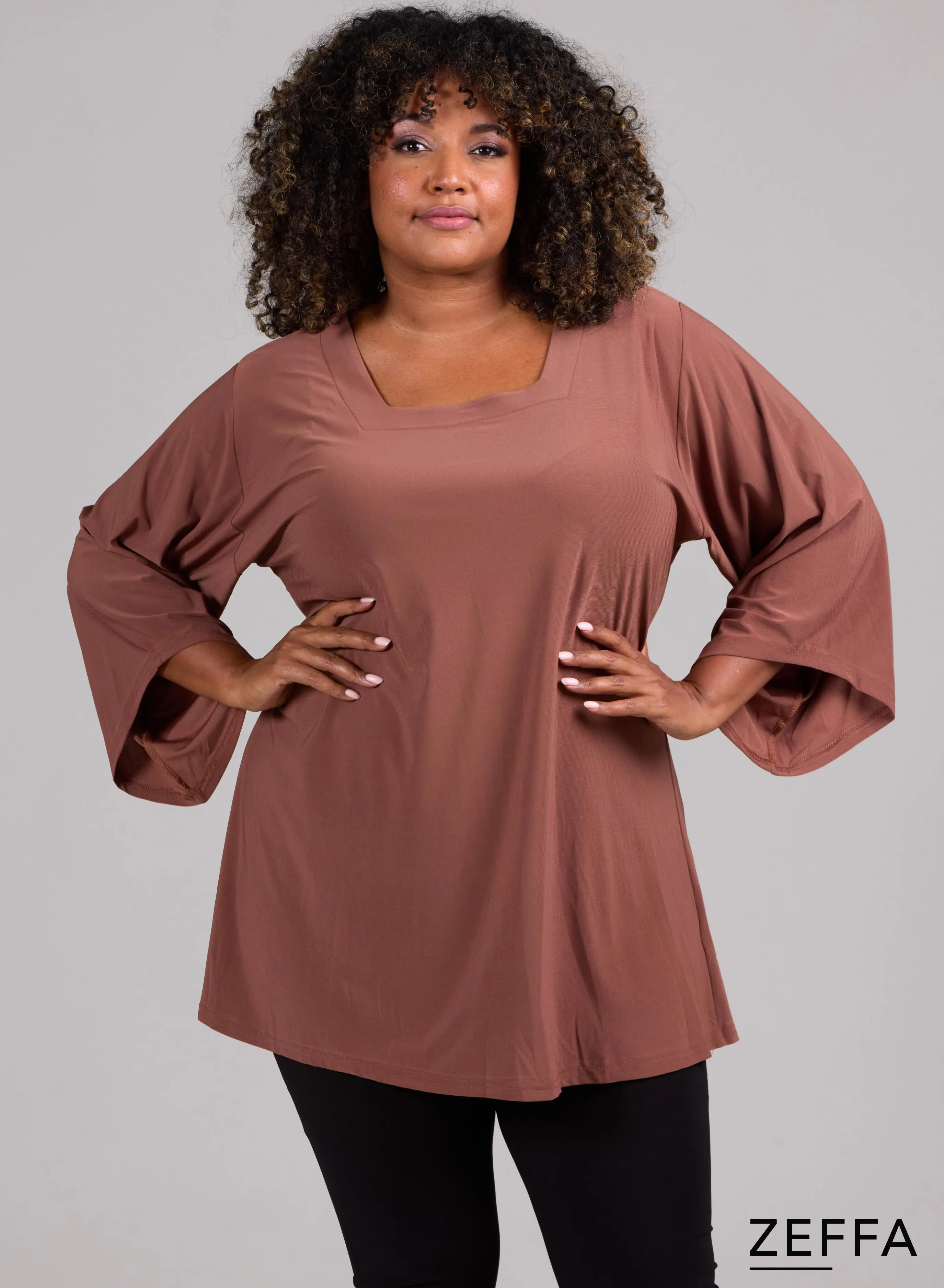 Zeffa Wide Sleeve Tunic Camel