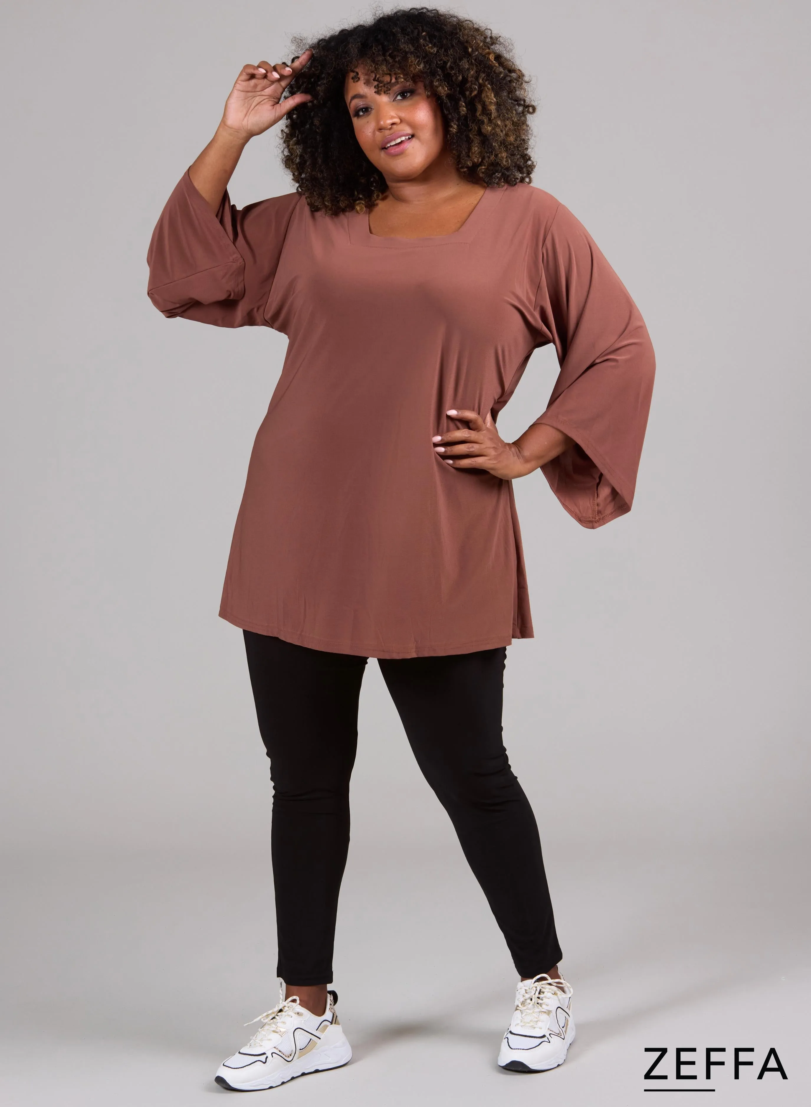 Zeffa Wide Sleeve Tunic Camel