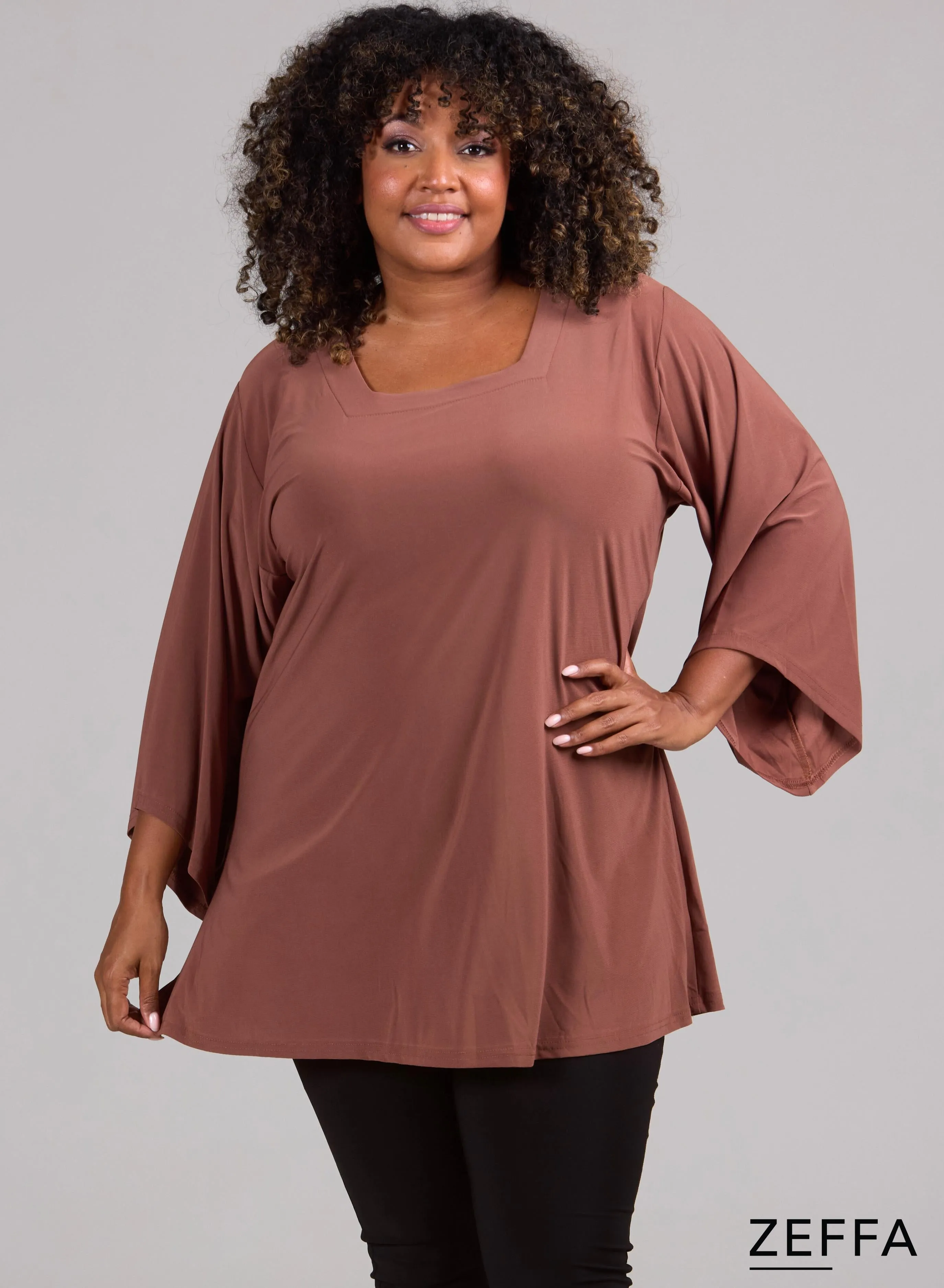 Zeffa Wide Sleeve Tunic Camel